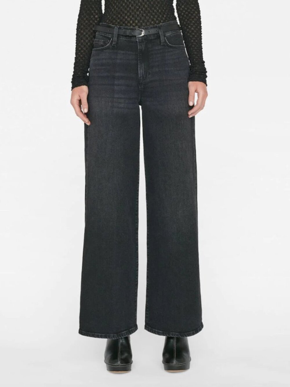 FRAME Le Slim Palazzo Wide Leg High Rise Stretch Denim Jeans Washed Black, sz 33